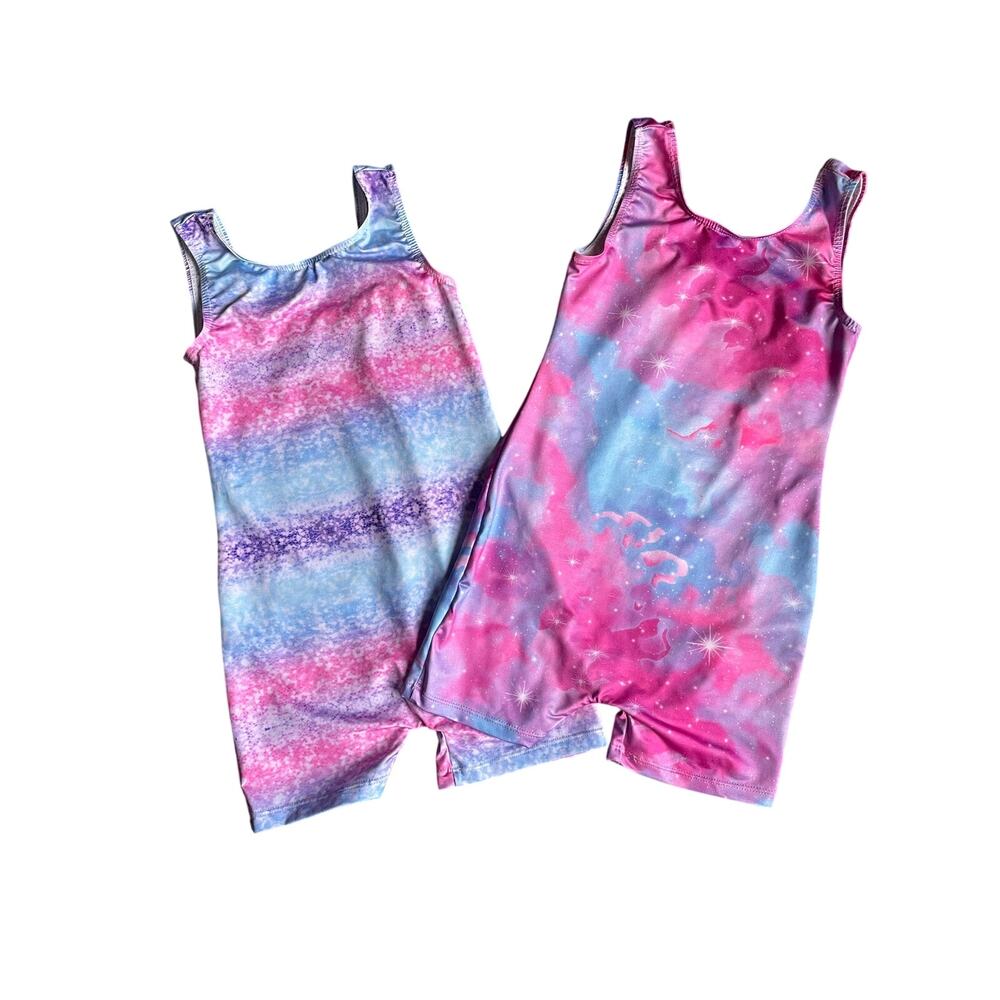 Gymnastics Leotards Biketards Girls 5-6 Shorts Sleeveless Pink Bundle of 2